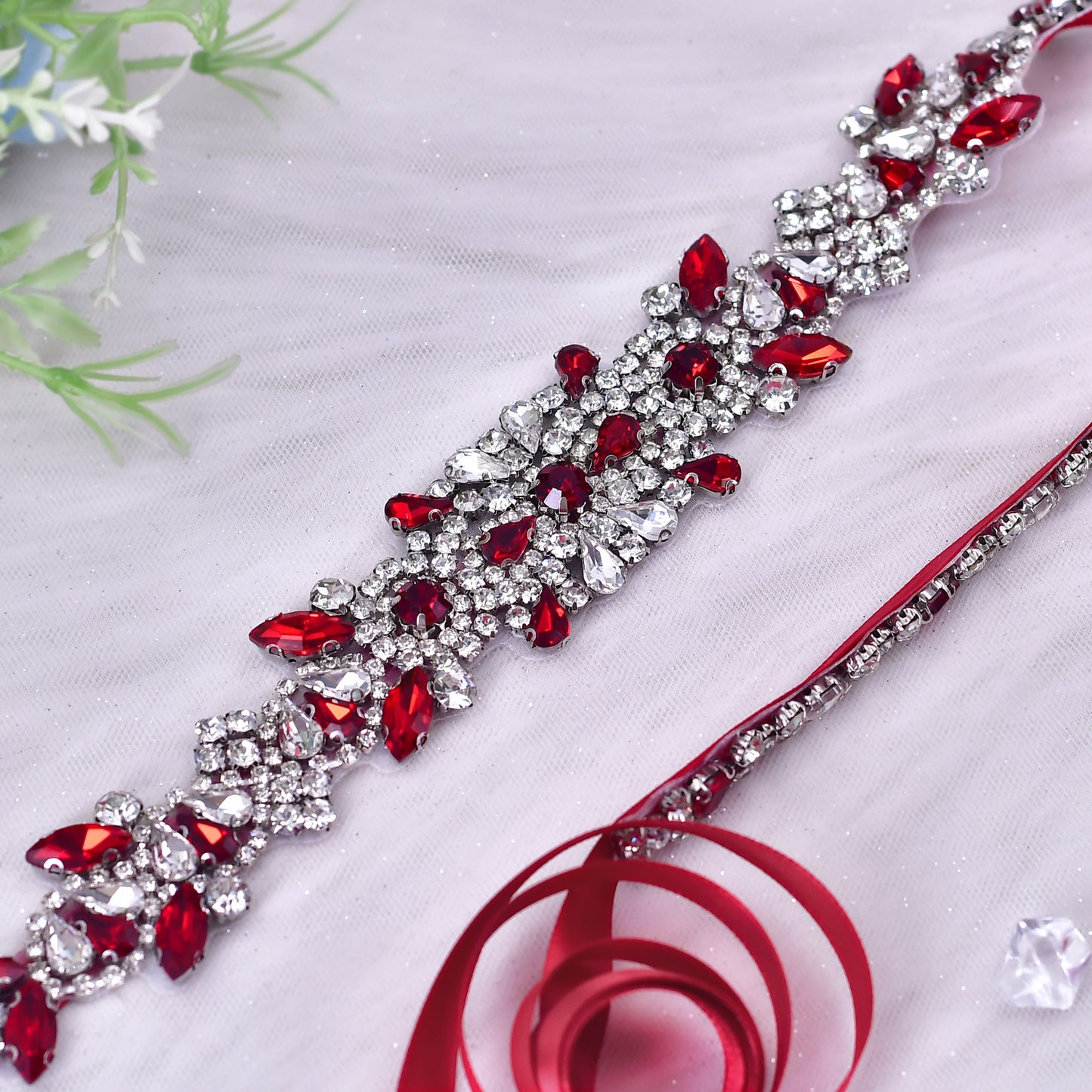 BRIDELLA BS51 New Style Dress Belts Elegant Burgundy Diamond Party Dress Womens Belts