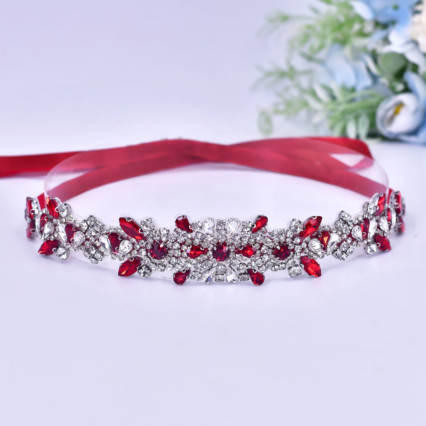 BRIDELLA BS51 New Style Dress Belts Elegant Burgundy Diamond Party Dress Womens Belts