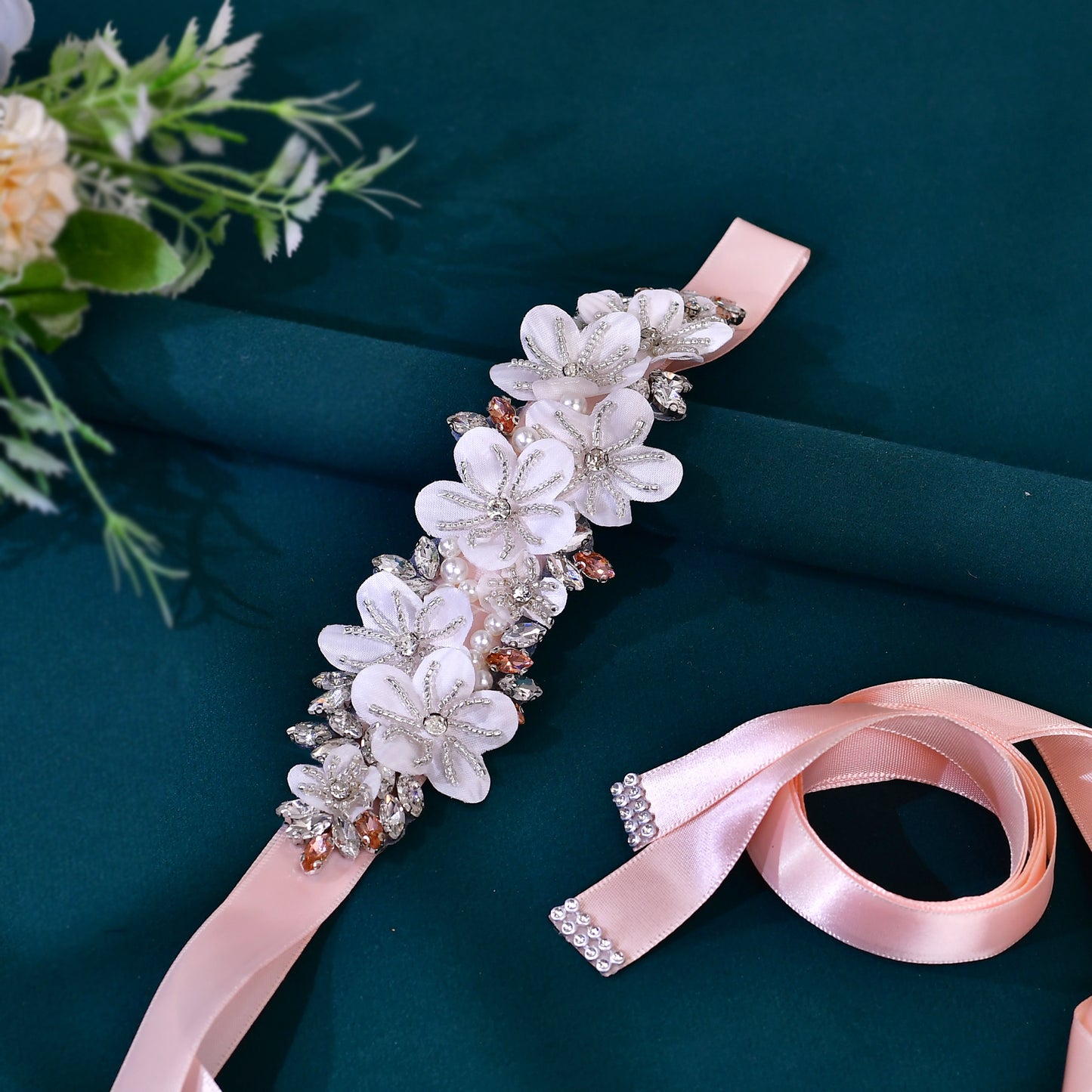 BRIDELLA BS64 Bridesmaid Dress Belt Fresh Flower Elegant Retro Fan Belt Decoration Suitable For Pai
