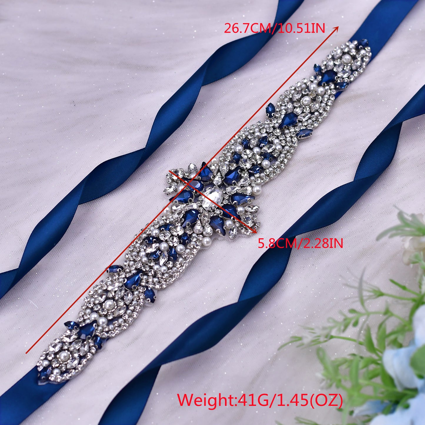 BRIDELLA BS84ML Navy Blue Dress Belt Dark Blue Diamond Handmade Beaded Luxury  Womens Belt Wedding