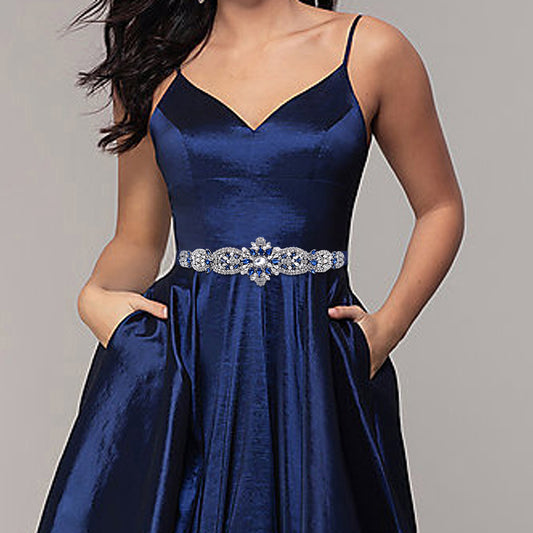 BRIDELLA BS84ML Navy Blue Dress Belt Dark Blue Diamond Handmade Beaded Luxury  Womens Belt Wedding