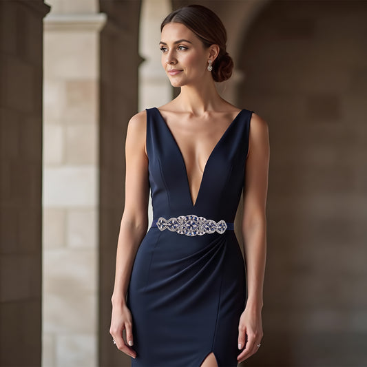 BRIDELLA BS94ML Wedding Belts Popular Navy Blue Womens Dress Belts