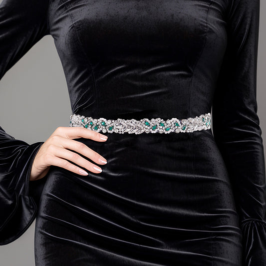 BRIDELLA BS100KL Emerald Wedding Belt Womens Dress Diamond Belt Female Guest Dress Clothing Tie Belt