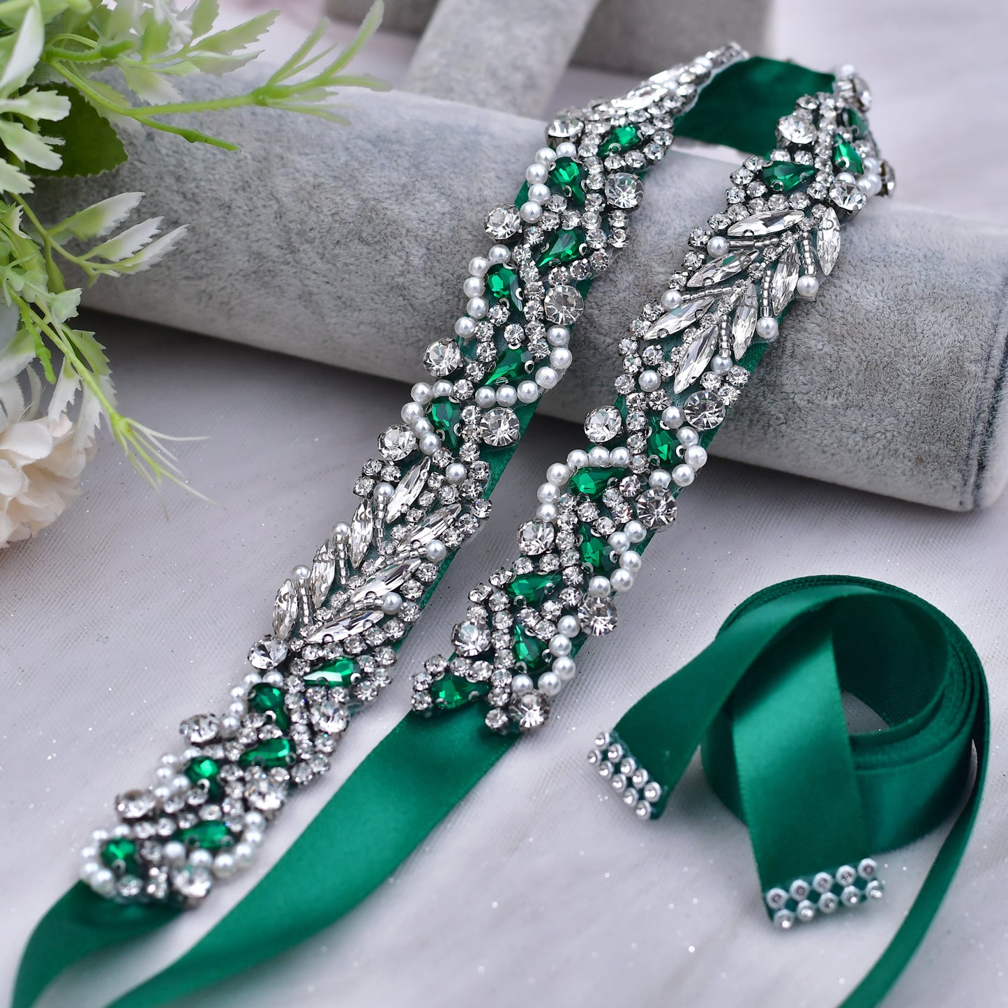 BRIDELLA BS100KL Emerald Wedding Belt Womens Dress Diamond Belt Female Guest Dress Clothing Tie Belt