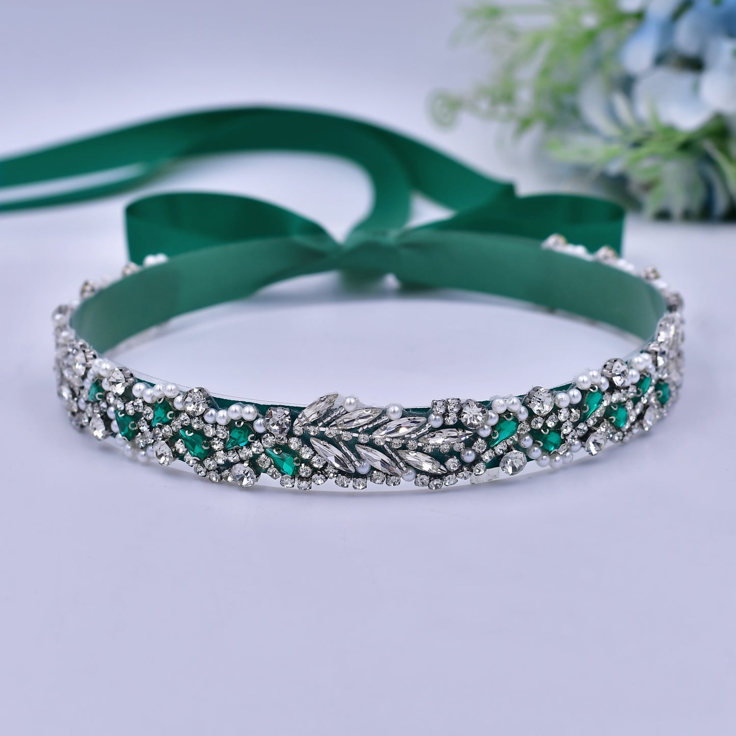 BRIDELLA BS100KL Emerald Wedding Belt Womens Dress Diamond Belt Female Guest Dress Clothing Tie Belt