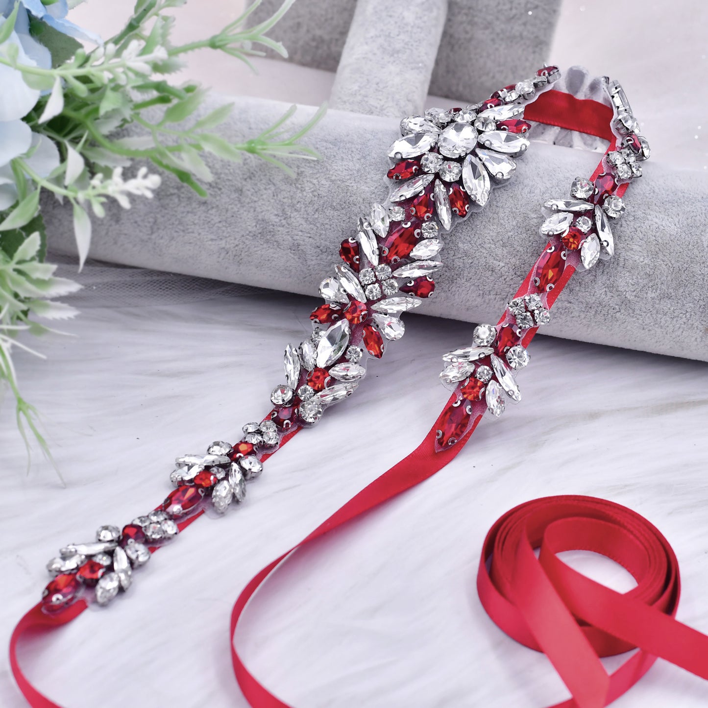 BRIDELLA BS122R Womens Dress Diamond Belt Female Guest Burgundy Dress Clothing Tie Belt