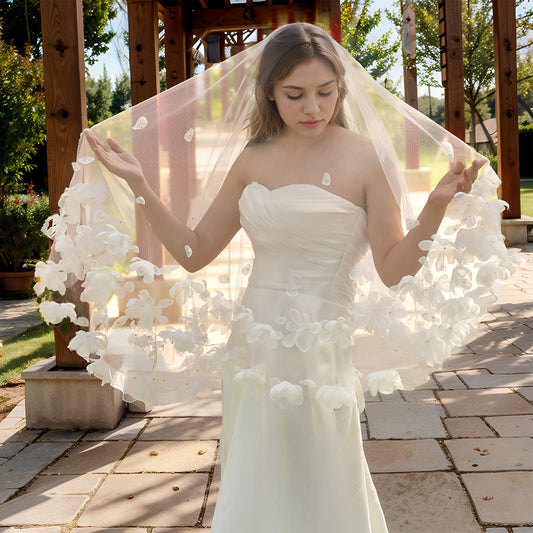 BRIDELLA BM134 A Pink Comb-Free Bridal Veil With Three-Dimensional Flower Decoration, Romantic And Beautiful Suitable For Women's Dresses To Match Wedding Accessories