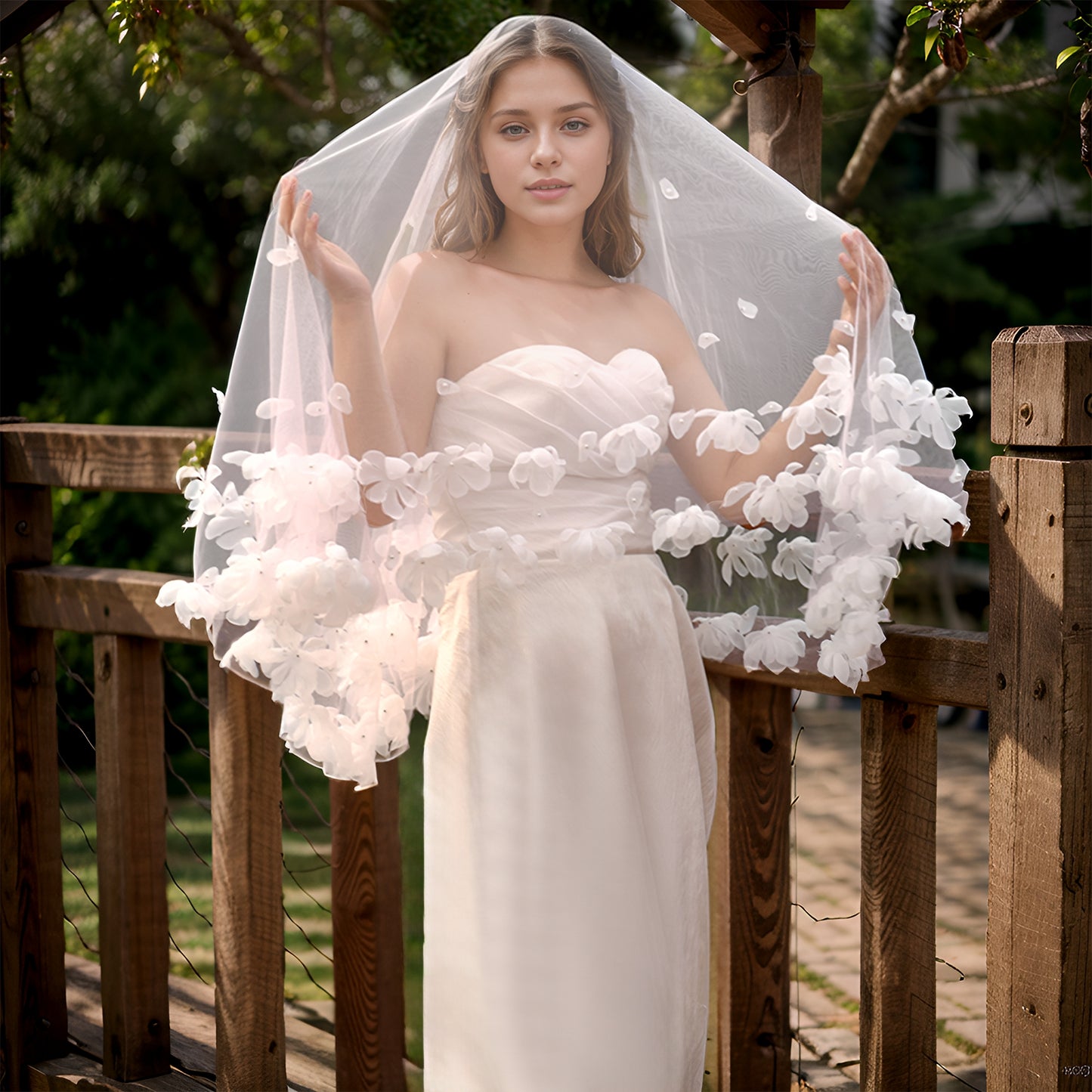 BRIDELLA BM134 A Pink Comb-Free Bridal Veil With Three-Dimensional Flower Decoration, Romantic And Beautiful Suitable For Women's Dresses To Match Wedding Accessories
