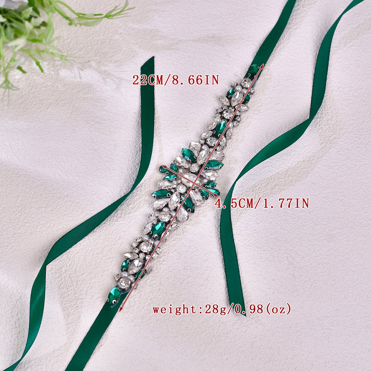 BRIDELLA BS133KL Green Light Luxury Thin Satin Dress Belt Emerald Diamond Belt Womens Accessories Emerald Diamond