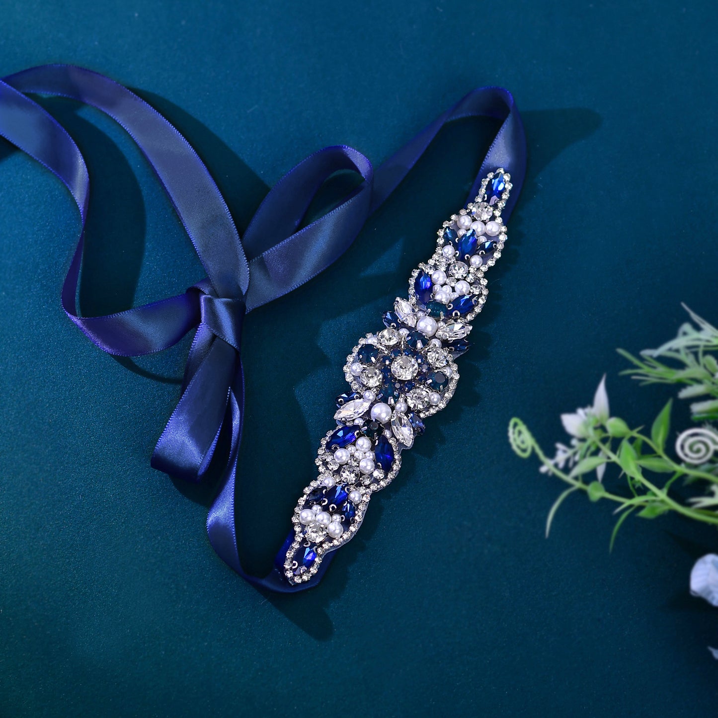 BRIDELLA BS162ML Party Womens Belt Jewelry Navy Blue Rhinestone Exquisite Model