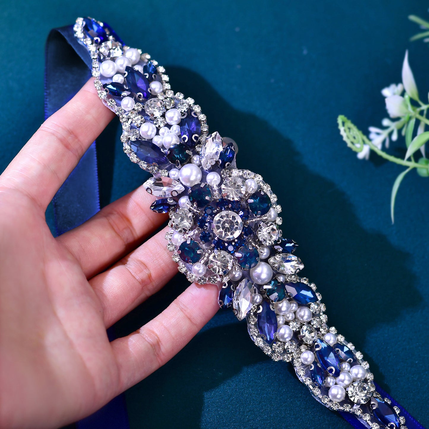 BRIDELLA BS162ML Party Womens Belt Jewelry Navy Blue Rhinestone Exquisite Model