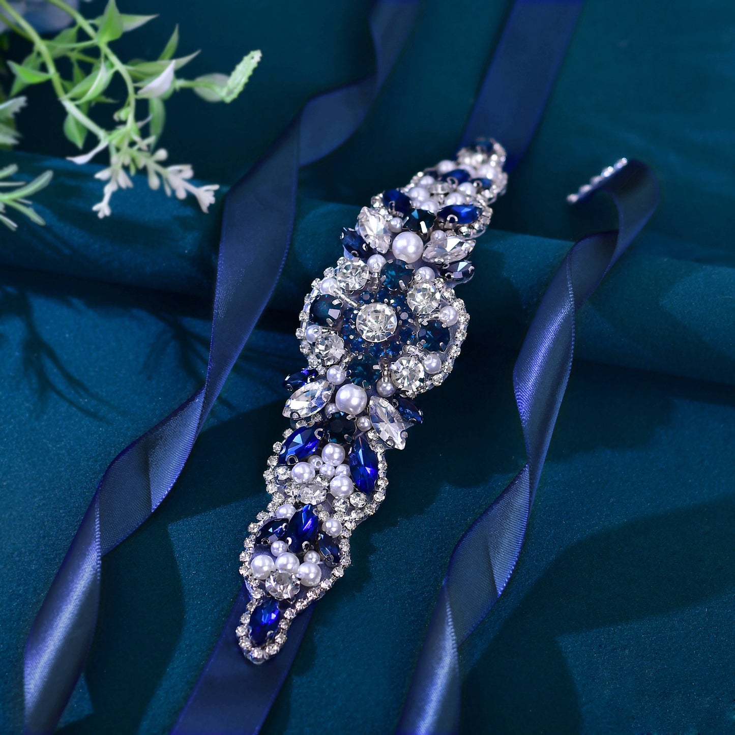 BRIDELLA BS162ML Party Womens Belt Jewelry Navy Blue Rhinestone Exquisite Model