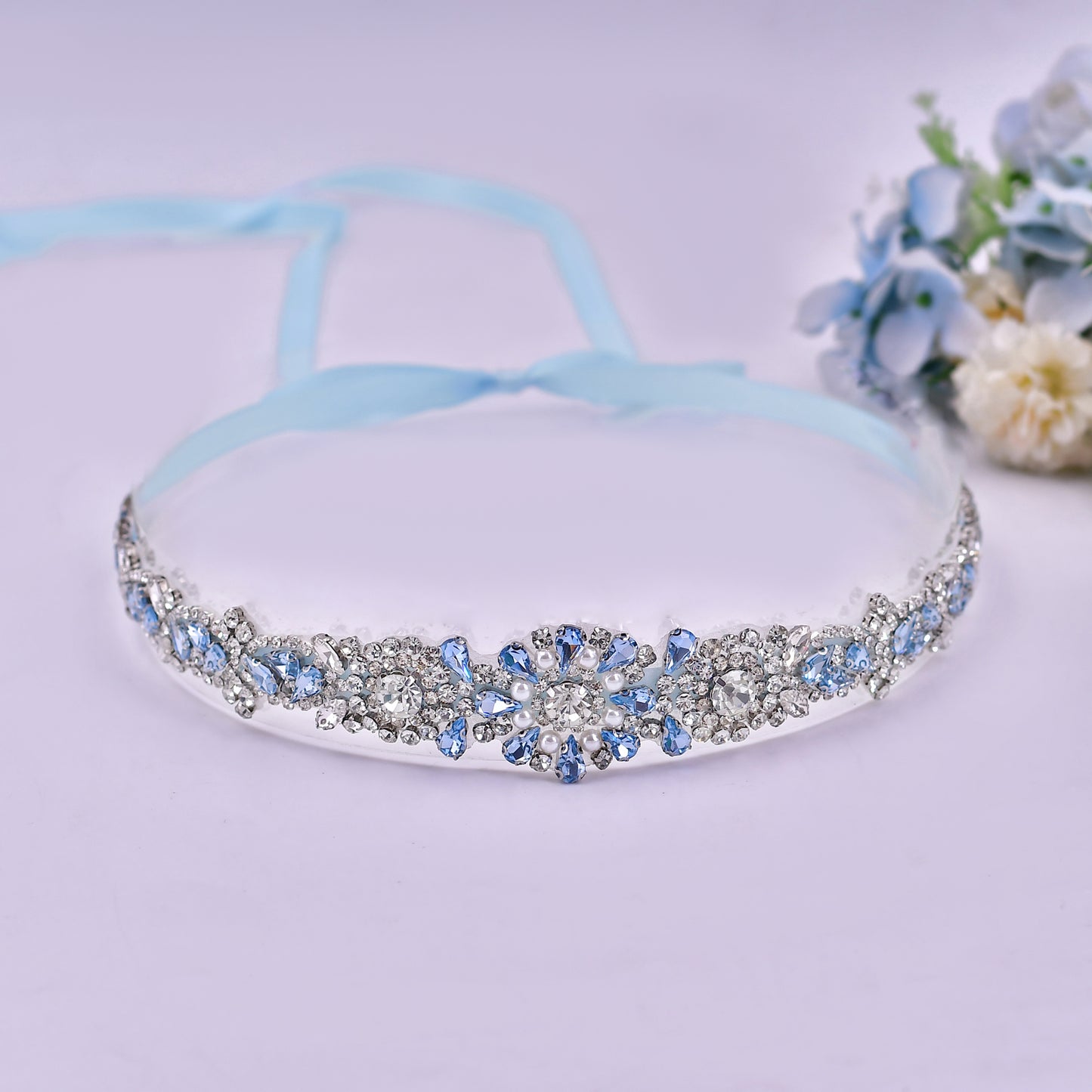 BRIDELLA BS351 Light Blue Diamond Dress Belt Wedding Party Wedding Accessories