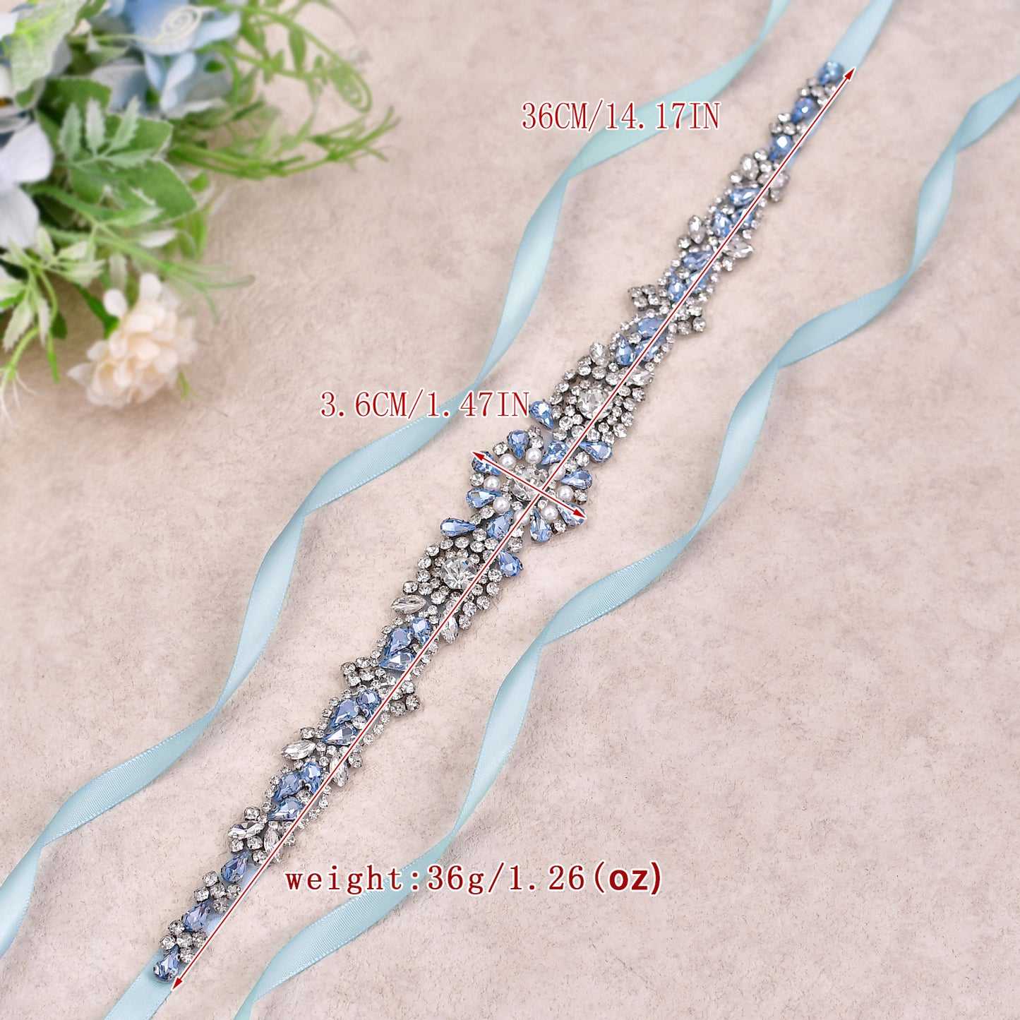 BRIDELLA BS351 Light Blue Diamond Dress Belt Wedding Party Wedding Accessories