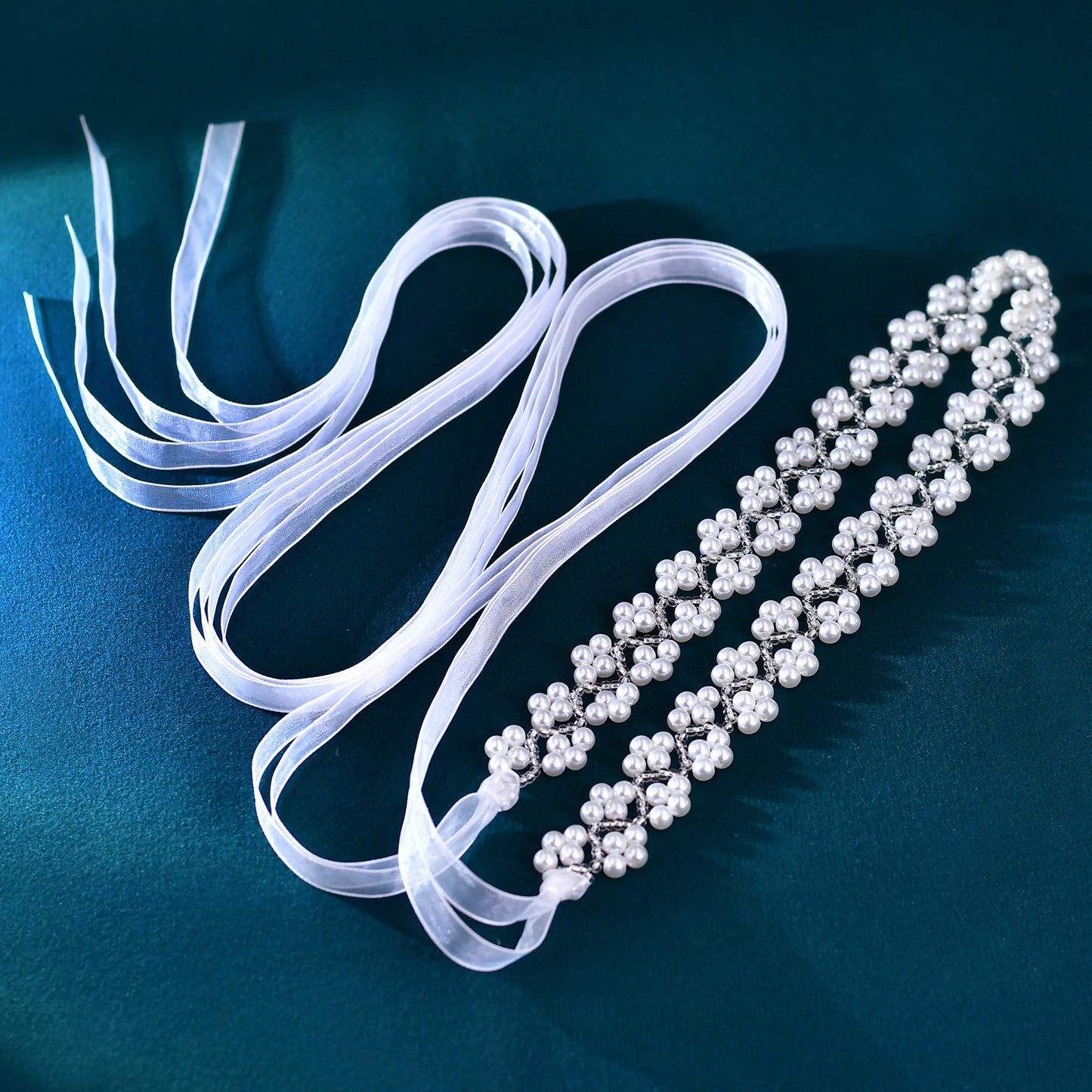 BRIDELLA BS147 Womens Party Dress Belts Elegant Pearl Womens Belts Organza Ties