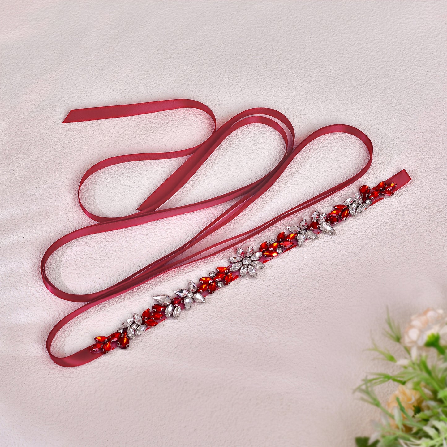 BRIDELLA BS174R Burgundy Womens High-End Dress Belt Luxury Diamond Christmas Clothing Waist Accessories Gifts