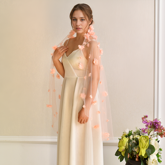BRIDELLA BM137 A Pink Three-Dimensional Flower Decorated Bridal Veil With A Comb A Cute And Sweet Wedding Dress Accessory