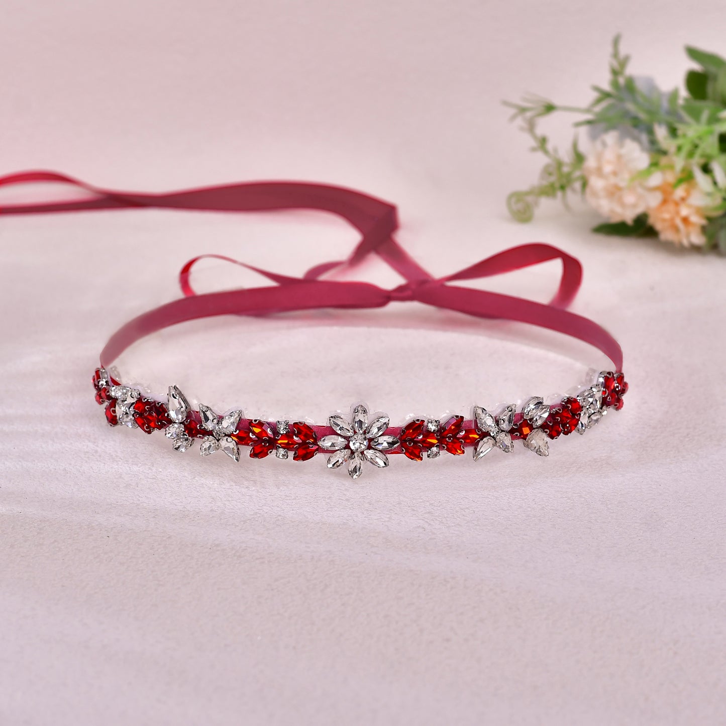 BRIDELLA BS174R Burgundy Womens High-End Dress Belt Luxury Diamond Christmas Clothing Waist Accessories Gifts
