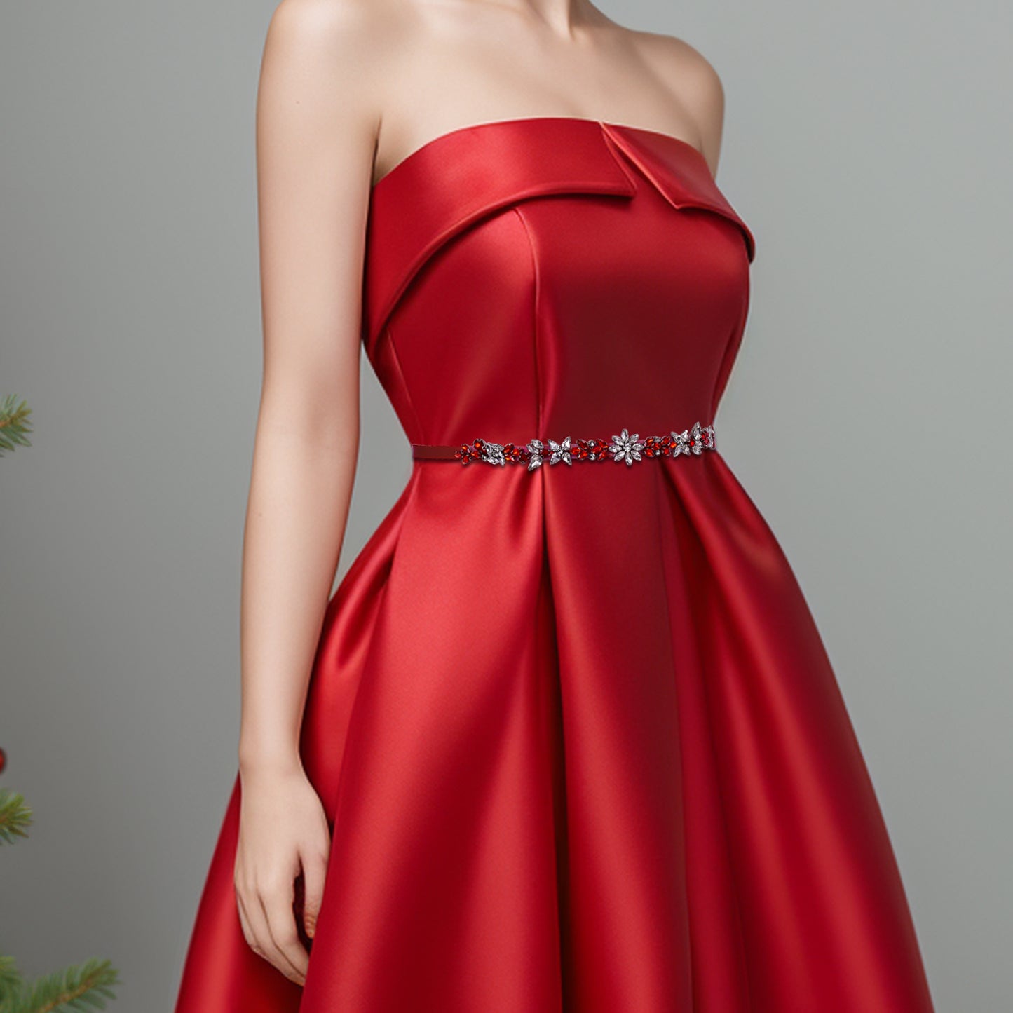 BRIDELLA BS174R Burgundy Womens High-End Dress Belt Luxury Diamond Christmas Clothing Waist Accessories Gifts
