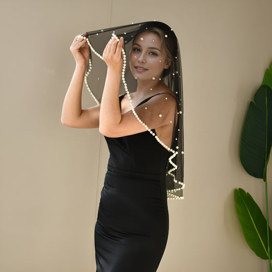 V266-BN1 black pearl mesh veil