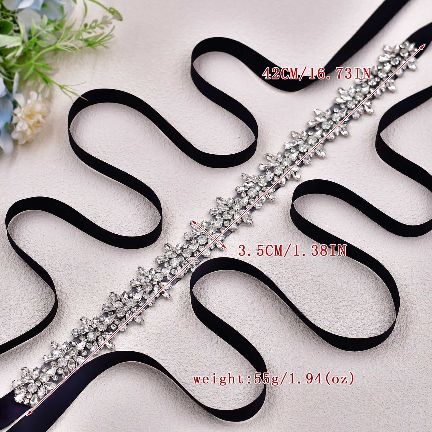 BRIDELLA BS269 New Black Dress Belt Glass Silver Diamond Ladies High-End Clothing Accessories