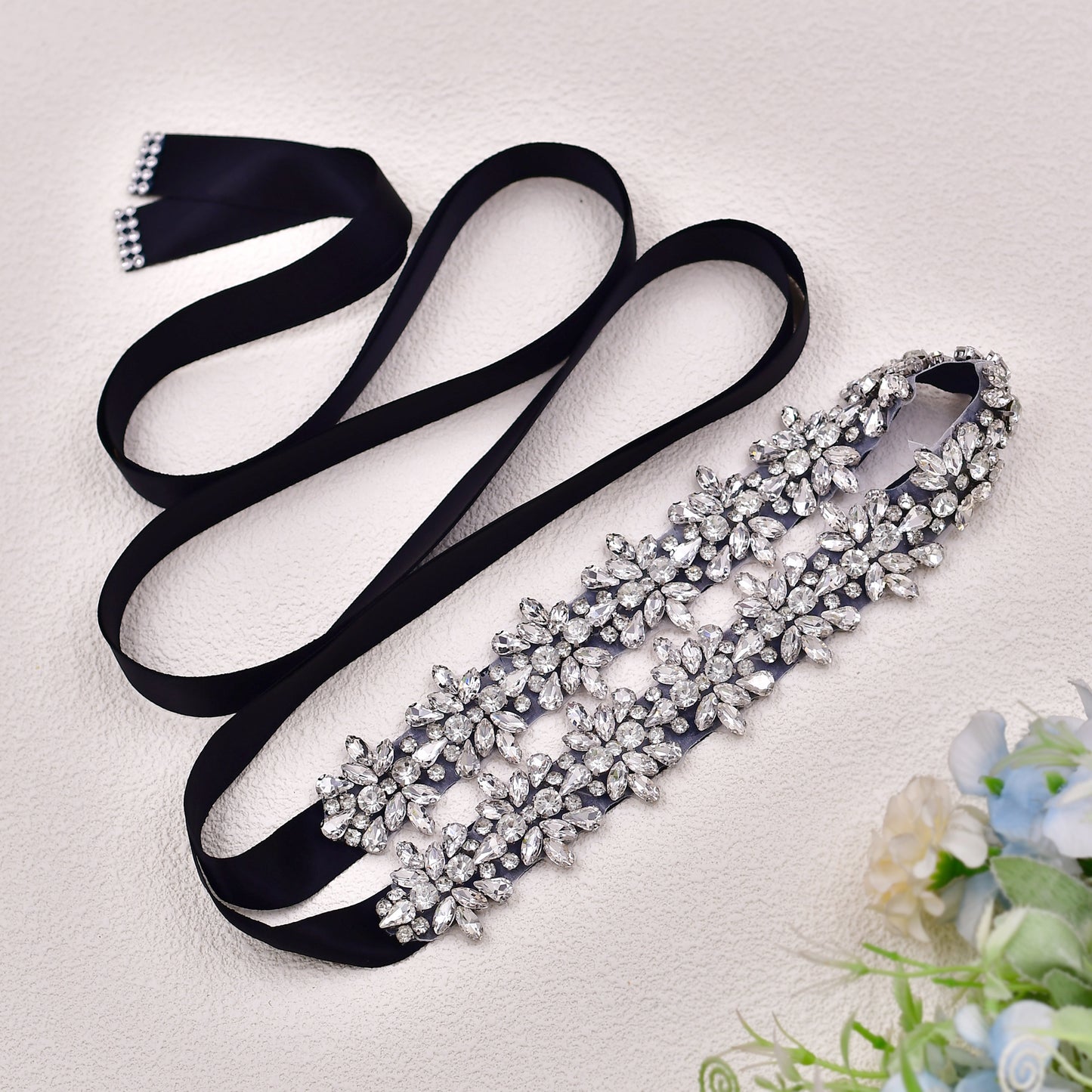 BRIDELLA BS269 New Black Dress Belt Glass Silver Diamond Ladies High-End Clothing Accessories