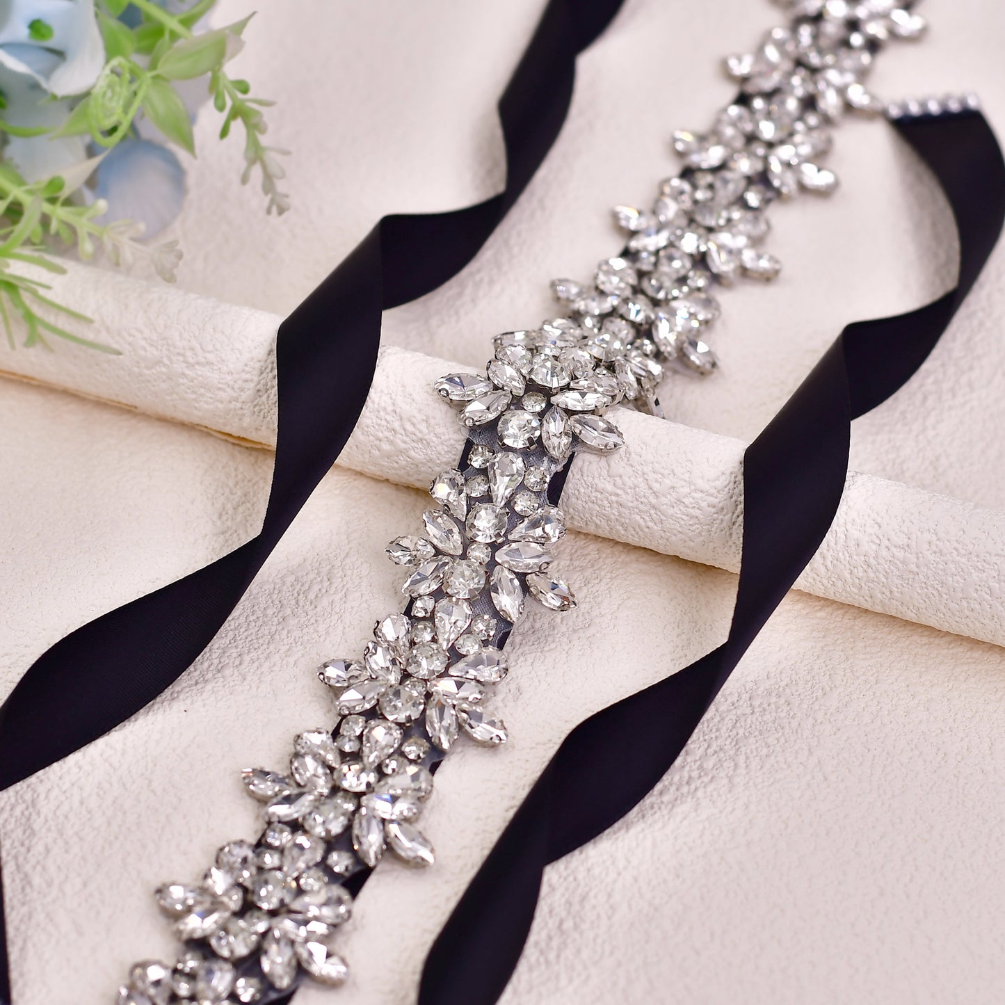 BRIDELLA BS269 New Black Dress Belt Glass Silver Diamond Ladies High-End Clothing Accessories