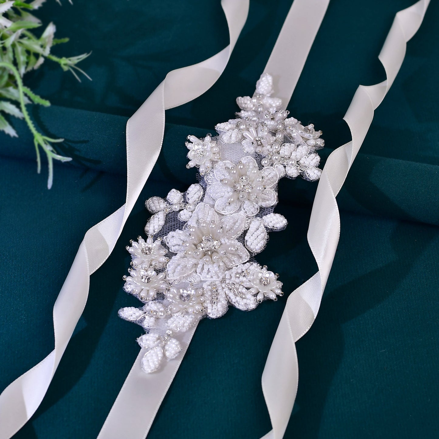 BRIDELLA BS484 Wedding Dress Belt Handmade Beaded Embroidery Lace Jewelry