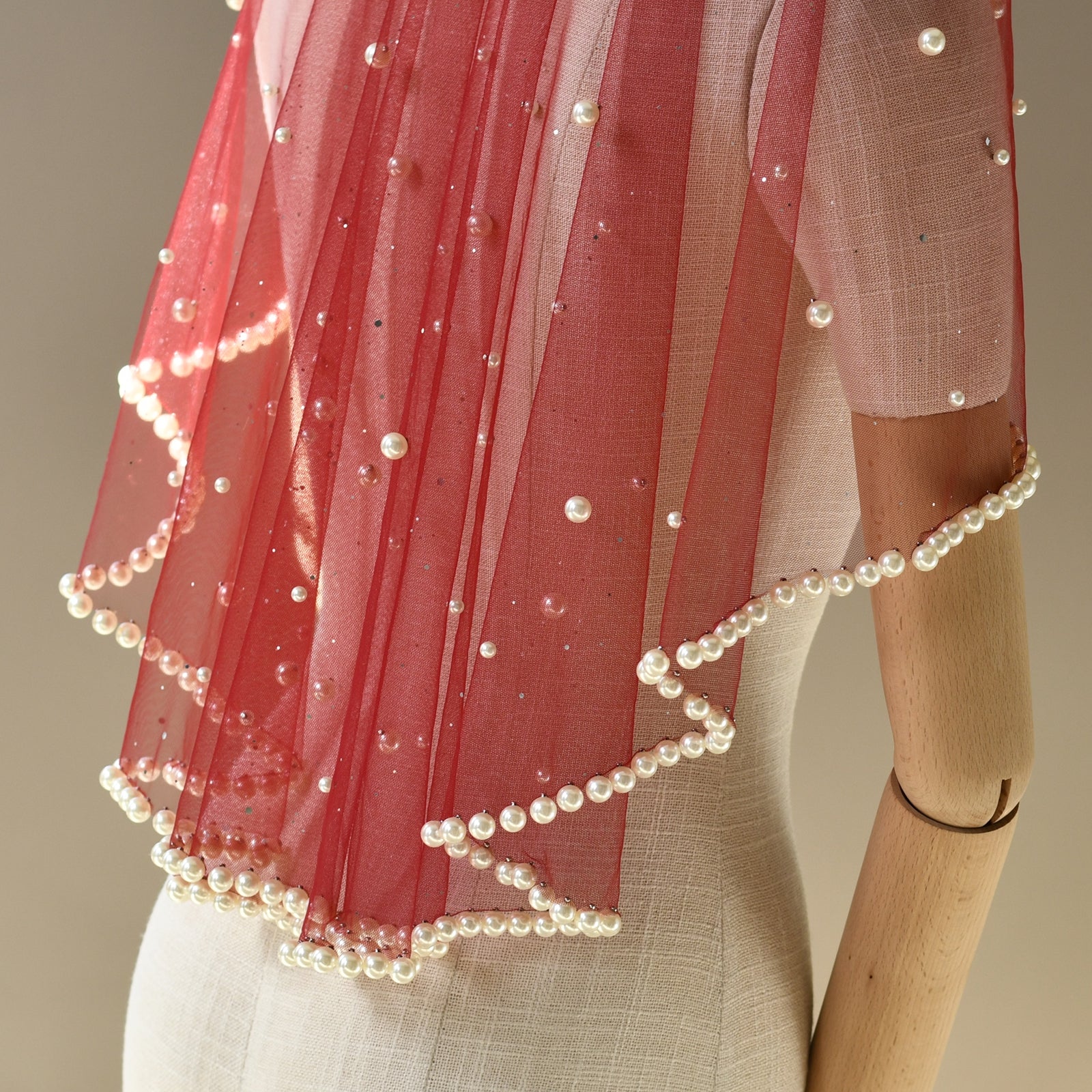 V267-JN1 burgundy pearl mesh veil