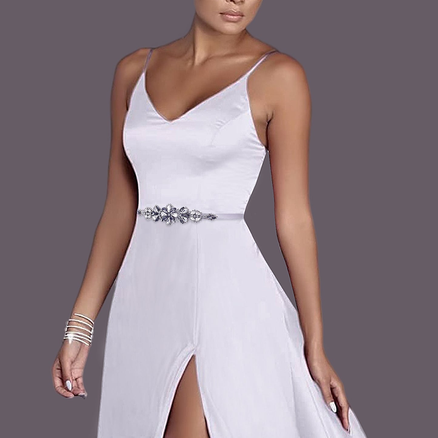 BRIDELLA BS464H Wedding Dress Belt Beautiful Smoke Grey Diamond Skirt Waist Accessories