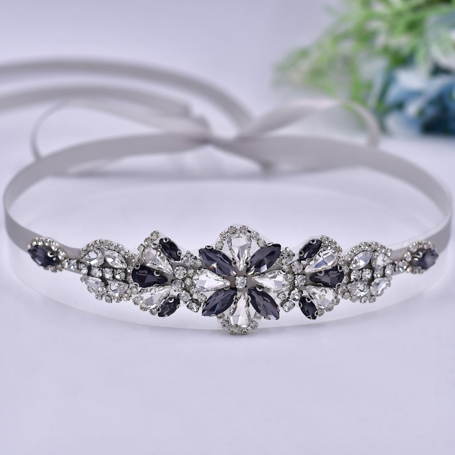 BRIDELLA BS464H Wedding Dress Belt Beautiful Smoke Grey Diamond Skirt Waist Accessories