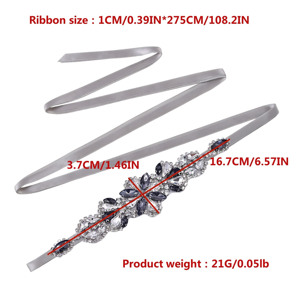 BRIDELLA BS464H Wedding Dress Belt Beautiful Smoke Grey Diamond Skirt Waist Accessories