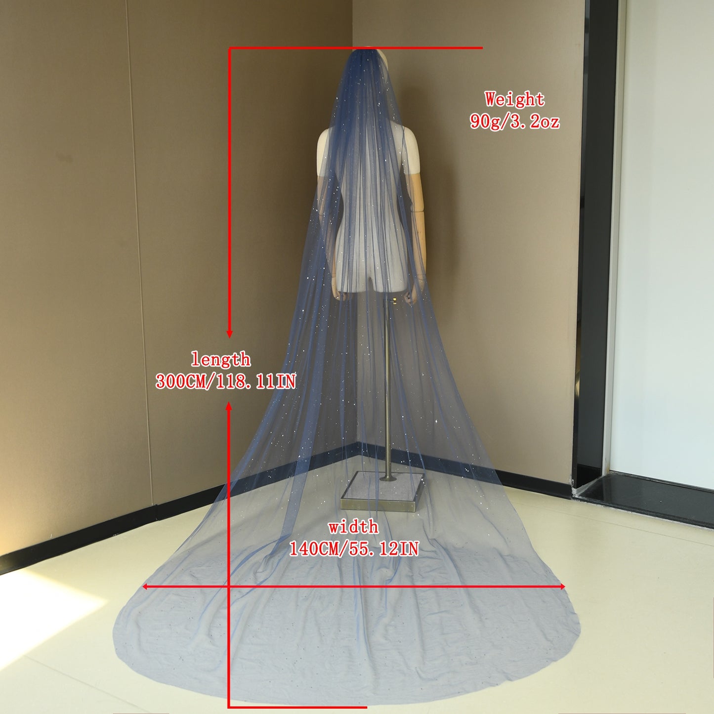 V268-LY3 blue mesh veil