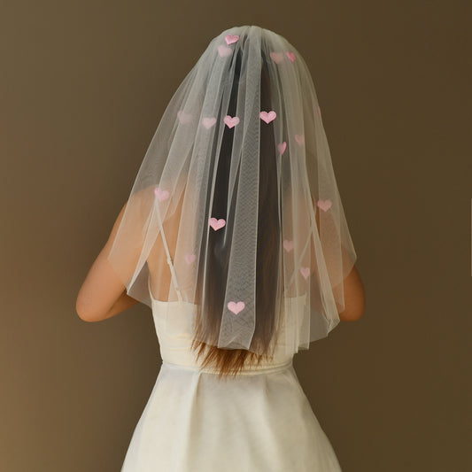 V271-IY0.6 pink mesh veil