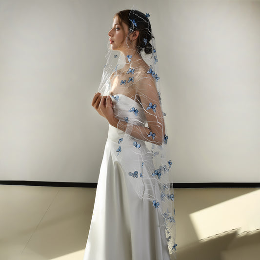BRIDELLA BM43 Unique 3D Butterfly Wedding Veil for Brides Cathedral Length Wedding Bridal Veil Classic Long Bride Veil Soft Tulle Bridal Accessories for Bachelorette Party Bridal Wedding （No Comb）
