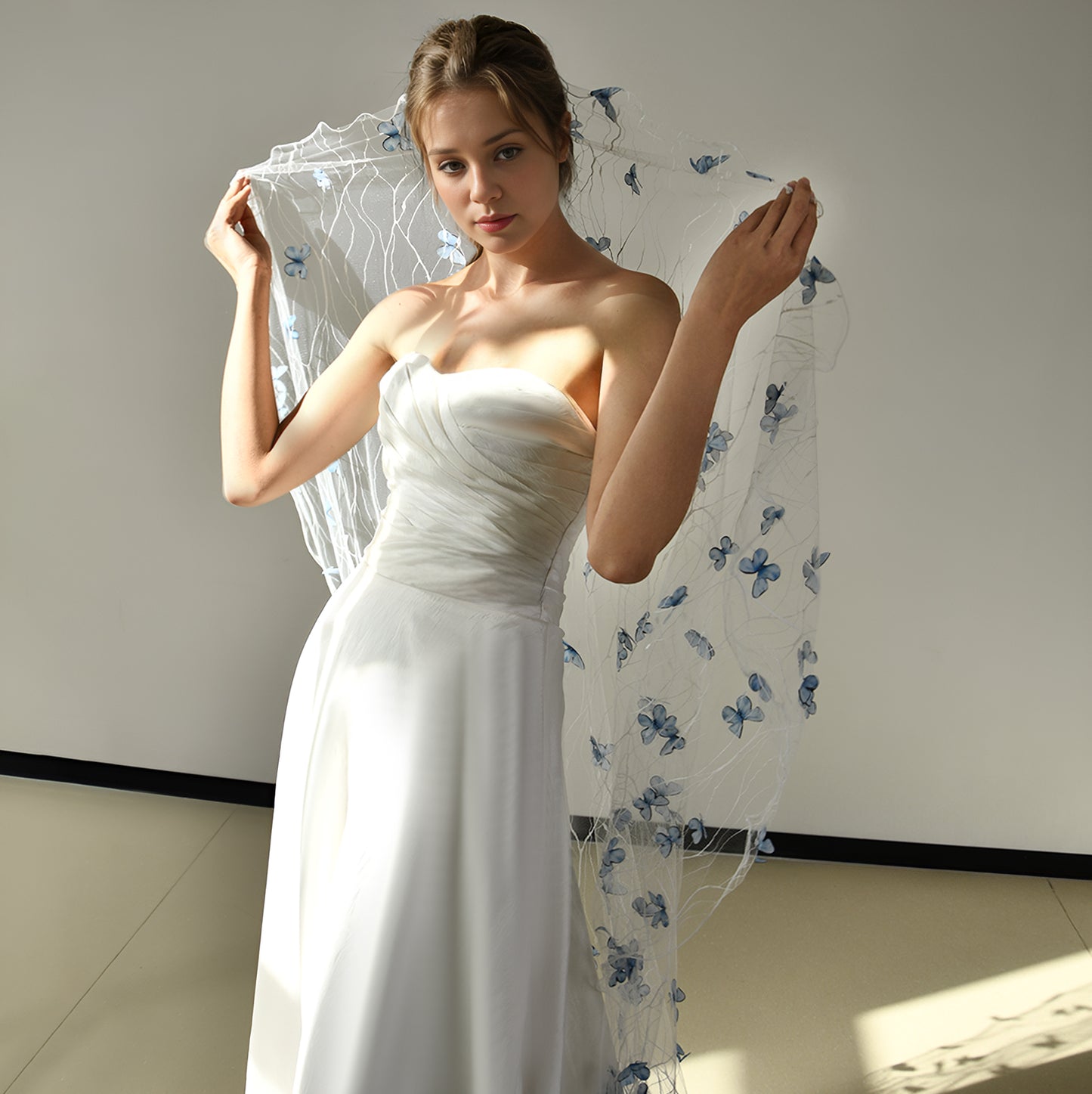 BRIDELLA BM43 Unique 3D Butterfly Wedding Veil for Brides Cathedral Length Wedding Bridal Veil Classic Long Bride Veil Soft Tulle Bridal Accessories for Bachelorette Party Bridal Wedding （No Comb）