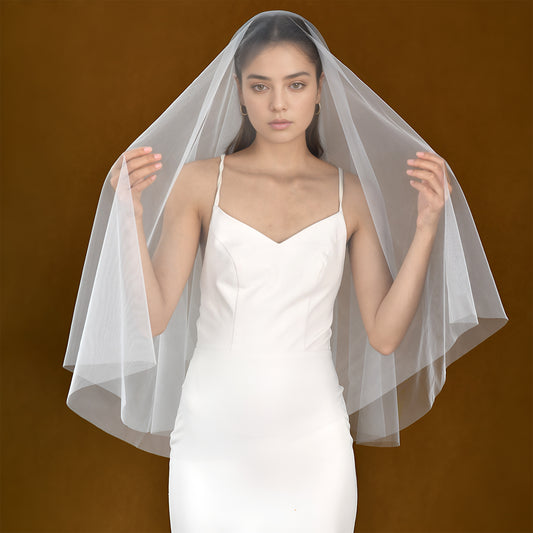 BRIDELLA BM51 Simple Single Layer Bridal Wedding Blusher Veil Wedding Dress Veil For Bride And Women Wedding Accessories (NO Comb)