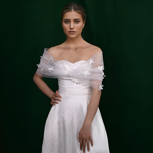 BRIDELLA BMG48 Short 3d Flower Decoration Bridal Shawl Wedding Accessories Ladies Holiday Dinner Dress Detachable Shawl