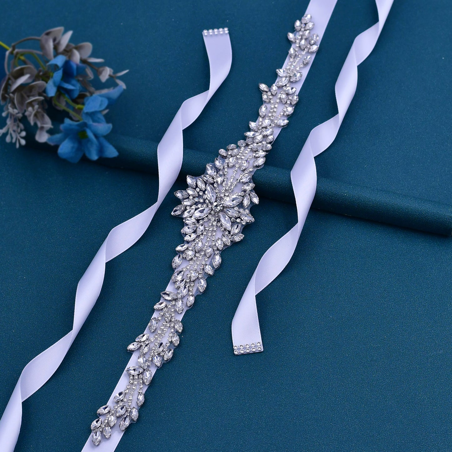 BS11-White silver rhinestone belt