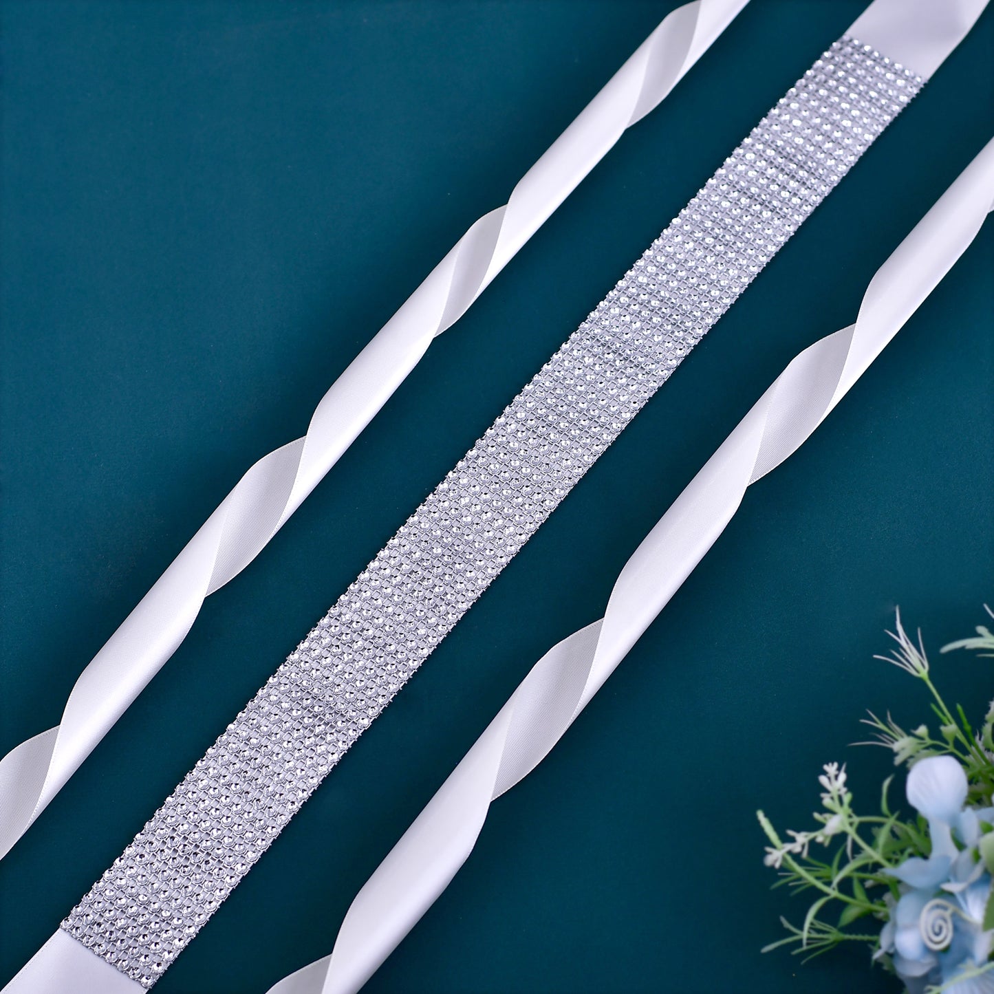 BRIDELLA BS19-4 Simple Dress Belt Silver Sequin Clothing Accessories Off White Strap Waist Belt