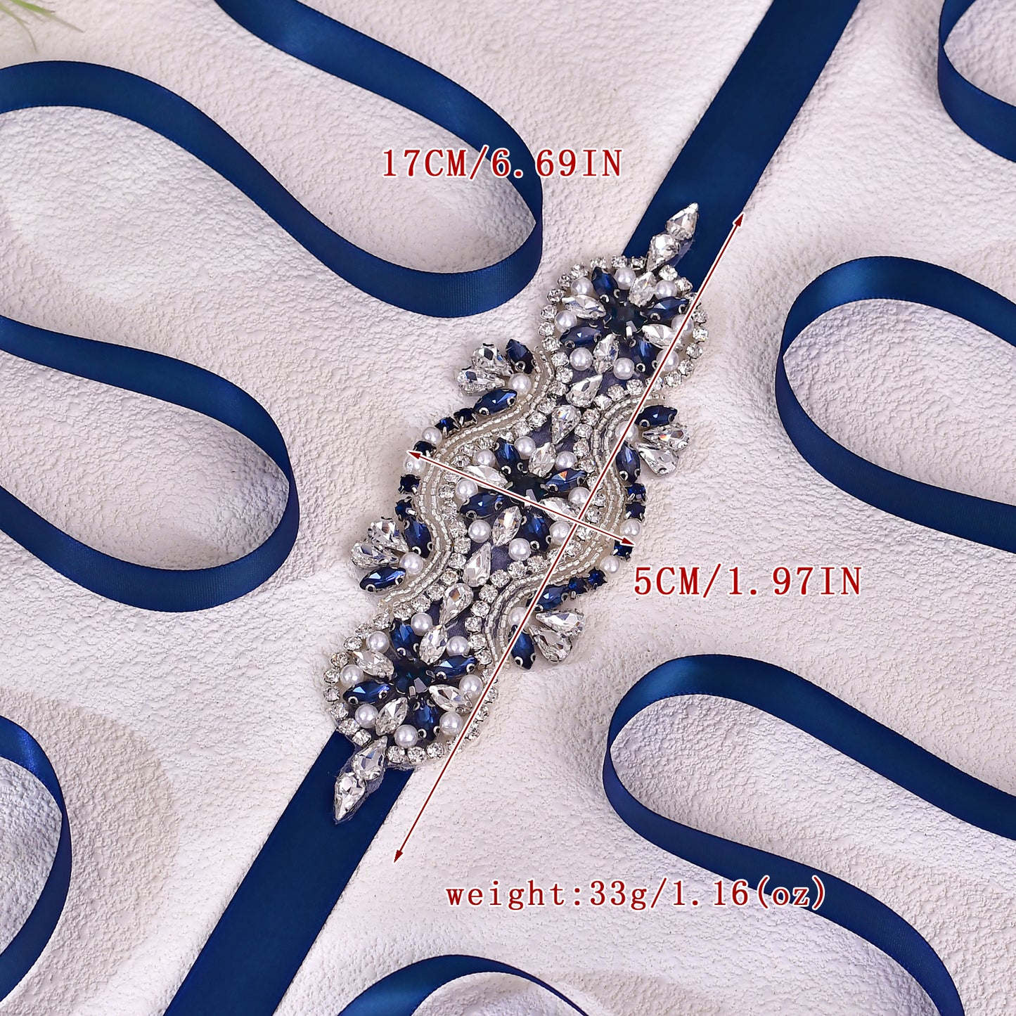 BRIDELLA BS05ML  Handmade Beaded Crystal Diamond  Belt Wedding Accessories  Bridal Navy Blue Belt