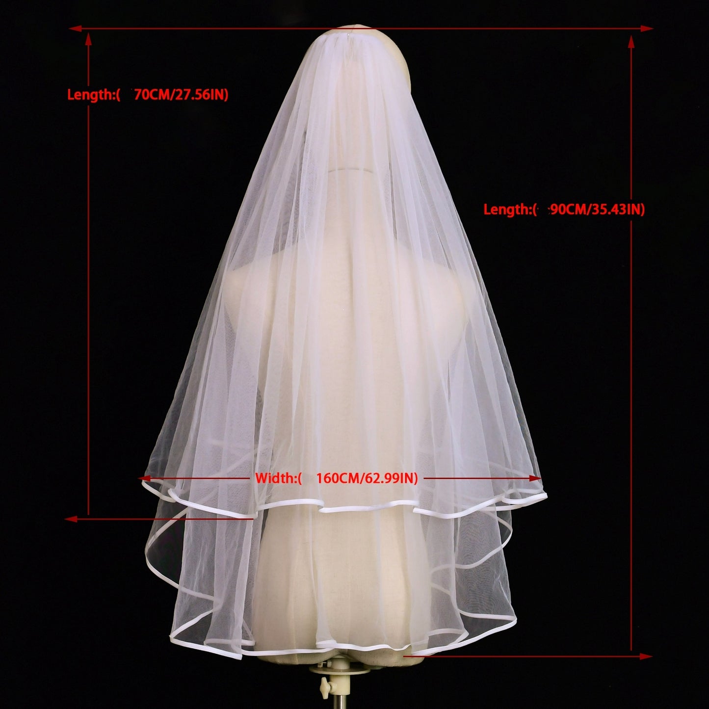 BRIDELLA BV97 1 Piece Double Satin Hem Bridal Veil Suitable For Wedding Ceremony Face Covering Wedding Photography Accessories With Hair Comb