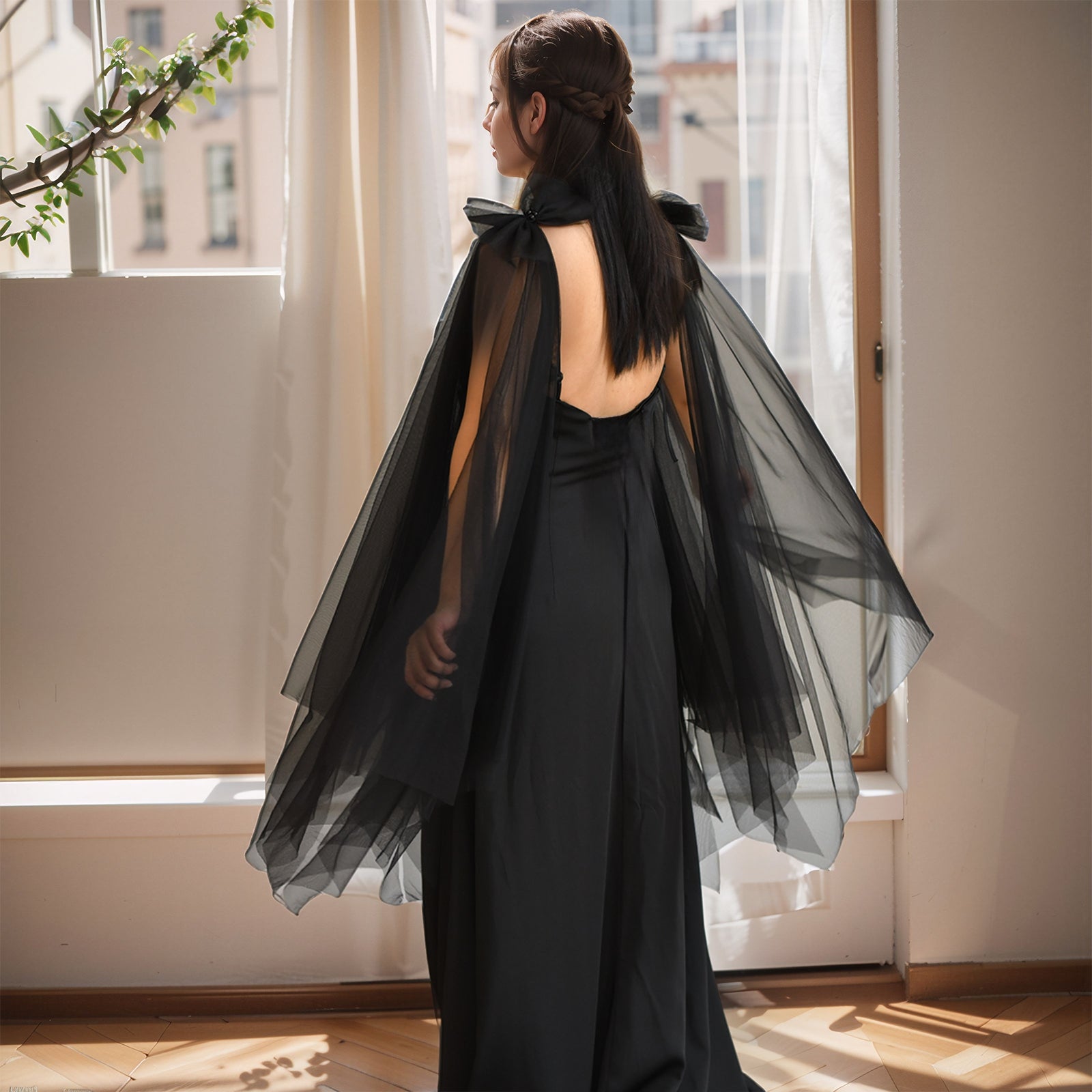 MG59-B black pearl mesh shawl