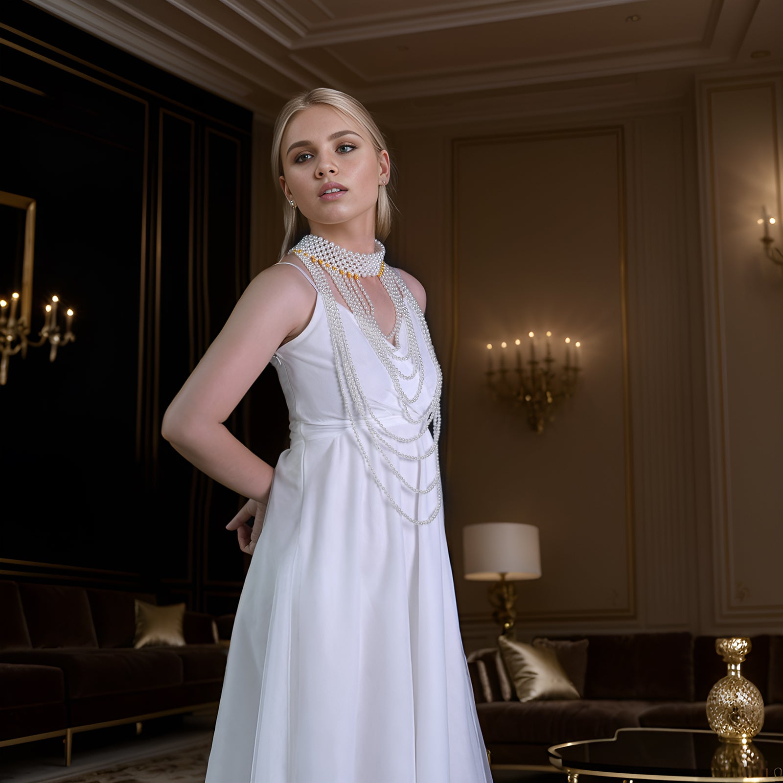 VG102 white pearl shawl