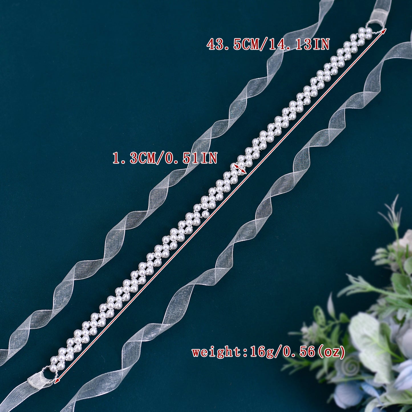 BRIDELLA BS34-I Simple Retro Pearl Belt Organza Brides Belt