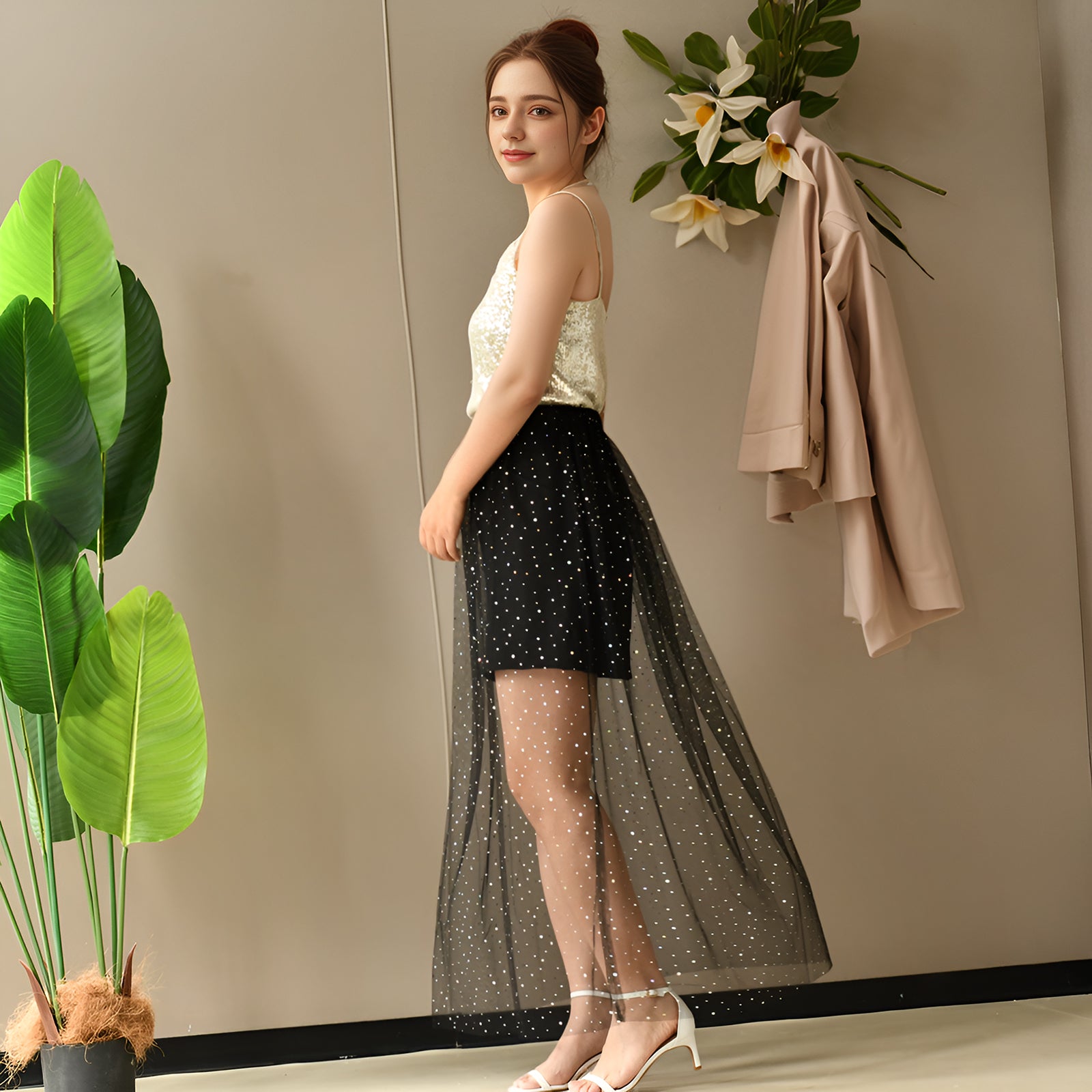 V210A-B black mesh sequins accessory