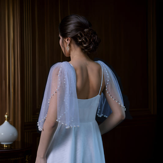 Ivory Starlight Mesh Bridal Shawl Sleeves Wedding Wrap BVG40A-XI Bridella