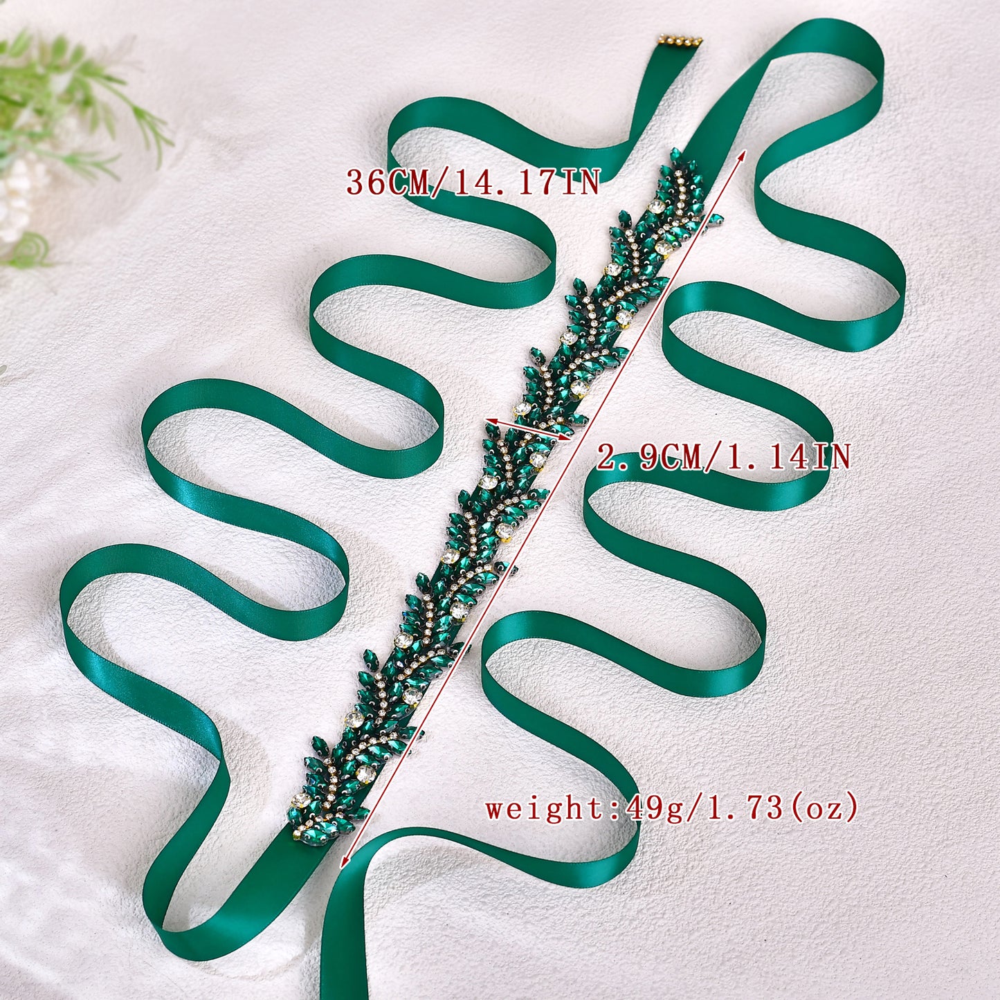 BRIDELLA BS242KL European And American Style Dress Belt Leaf Shape Emerald Rhinestone Wedding Accessories