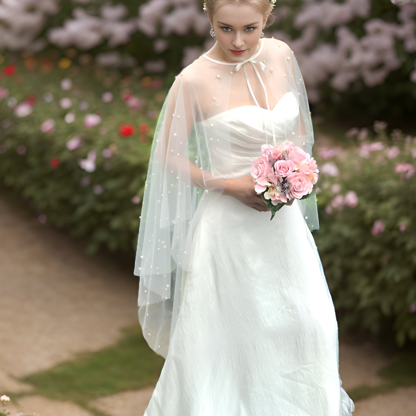 VG50-W white pearl mesh shawl