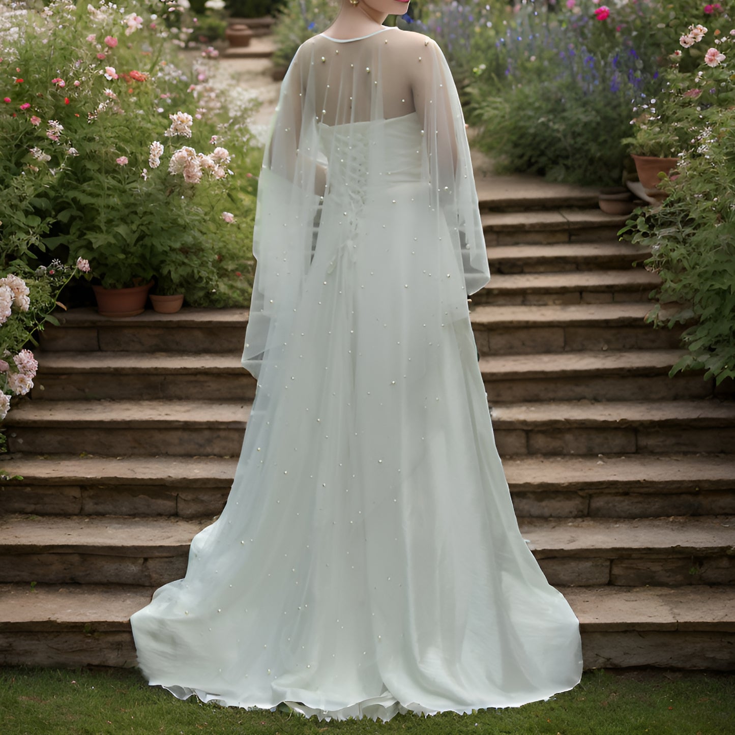 VG50-W white pearl mesh shawl